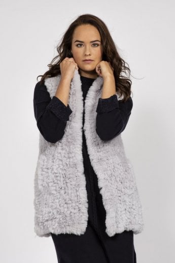 Grey Hand Knitted Faux Fur Gilet | Waistcoat