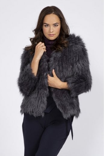 Grey Hand Knitted Faux Fur Jacket