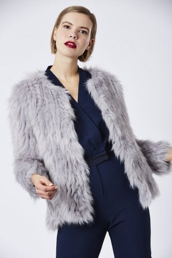 Grey Hand Knitted Faux Fur Jacket