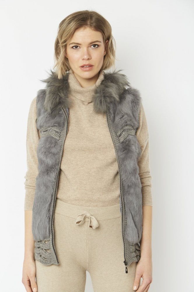 JAYLEY Grey Hooded Fox Fur Gilet