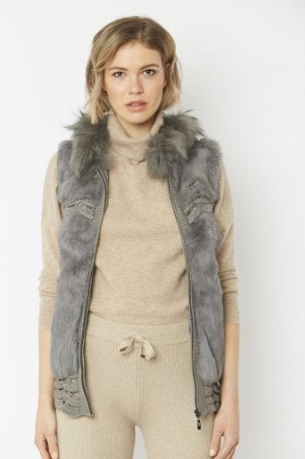 Grey Hooded Fox Fur Gilet