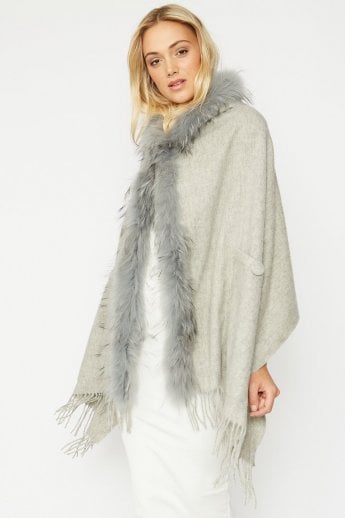 Grey Lambswool Fox Hooded Wrap