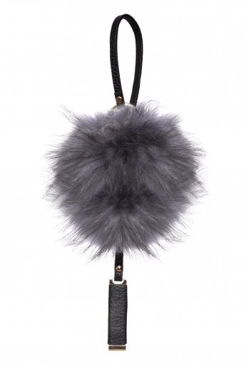 Grey Luxury Fox Fur Keyring With Gift Box