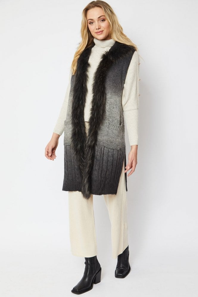 JAYLEY Grey Mohair Fox Fur Gilet