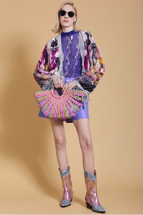 Grey Silk Devore Tasseled Jacket