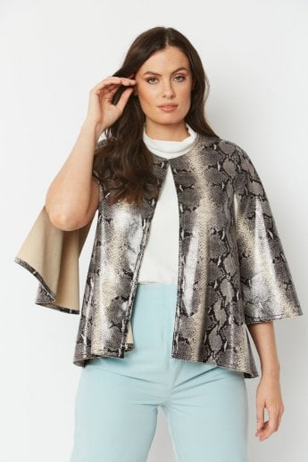 Grey Snake Print Faux Suede Cape
