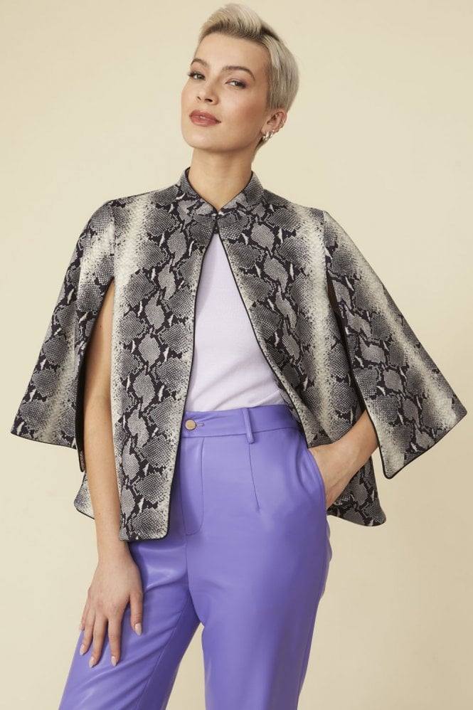 JAYLEY Grey Suedette Snakeskin Effect Cape