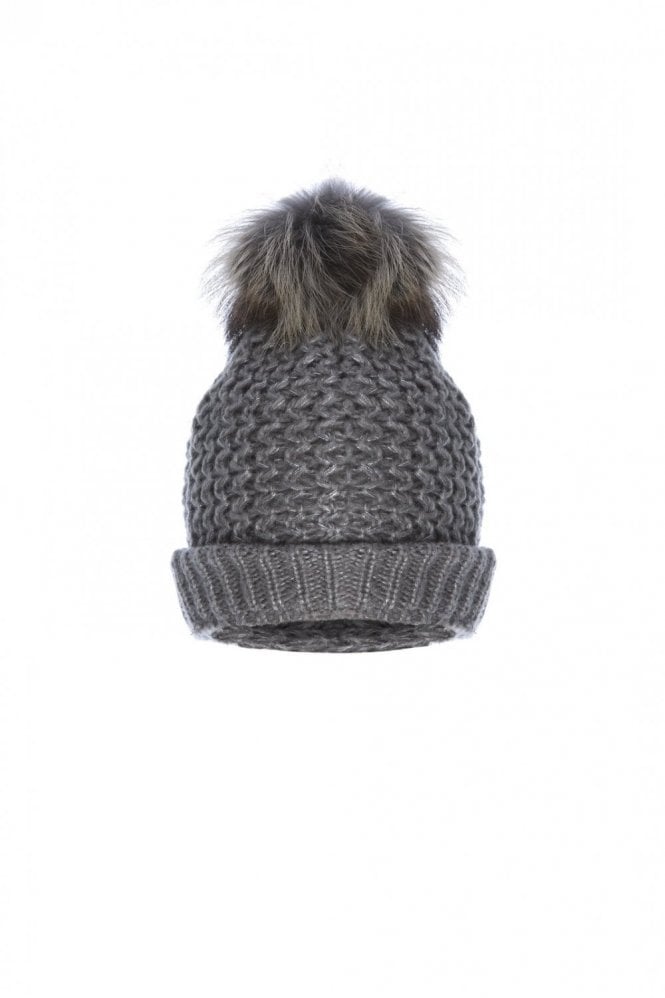 JAYLEY Grey Wool And Fur Pom Hat