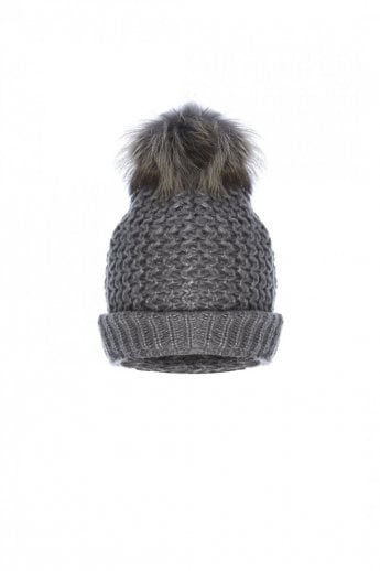 Grey Wool And Fur Pom Hat