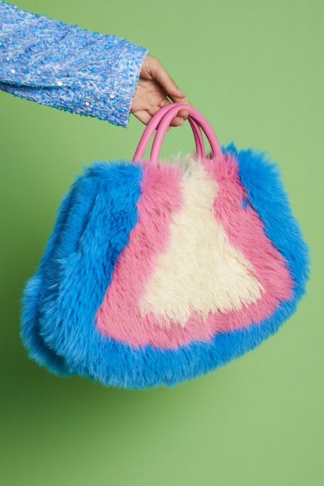Blue Hand Crafted Eco Bamboo Faux Fur Bag
