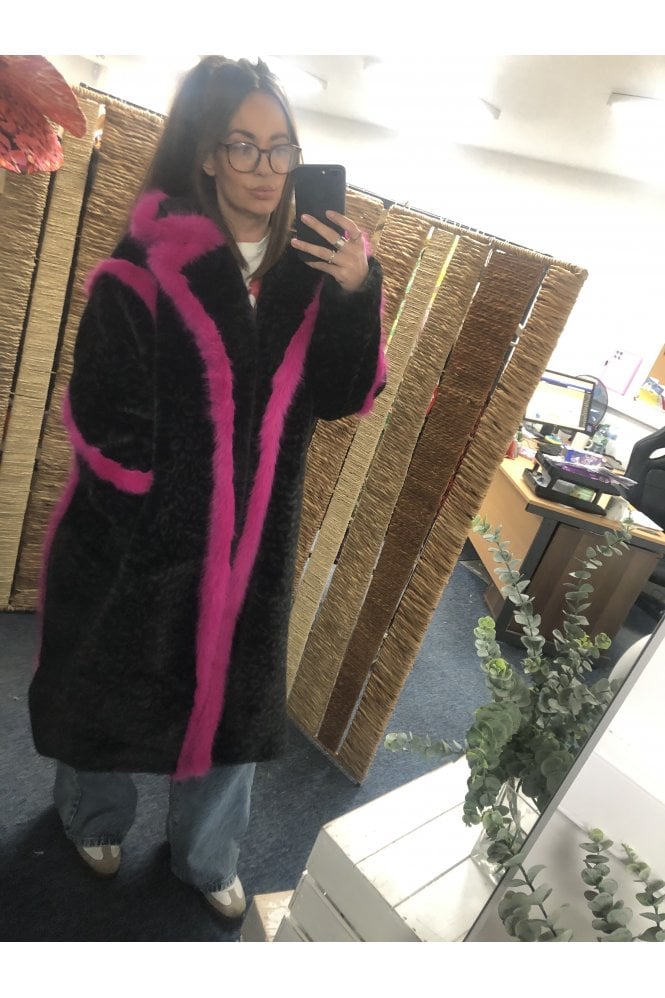 JAYLEY Hand Crafted Two Tone Faux Fur Trench Coat