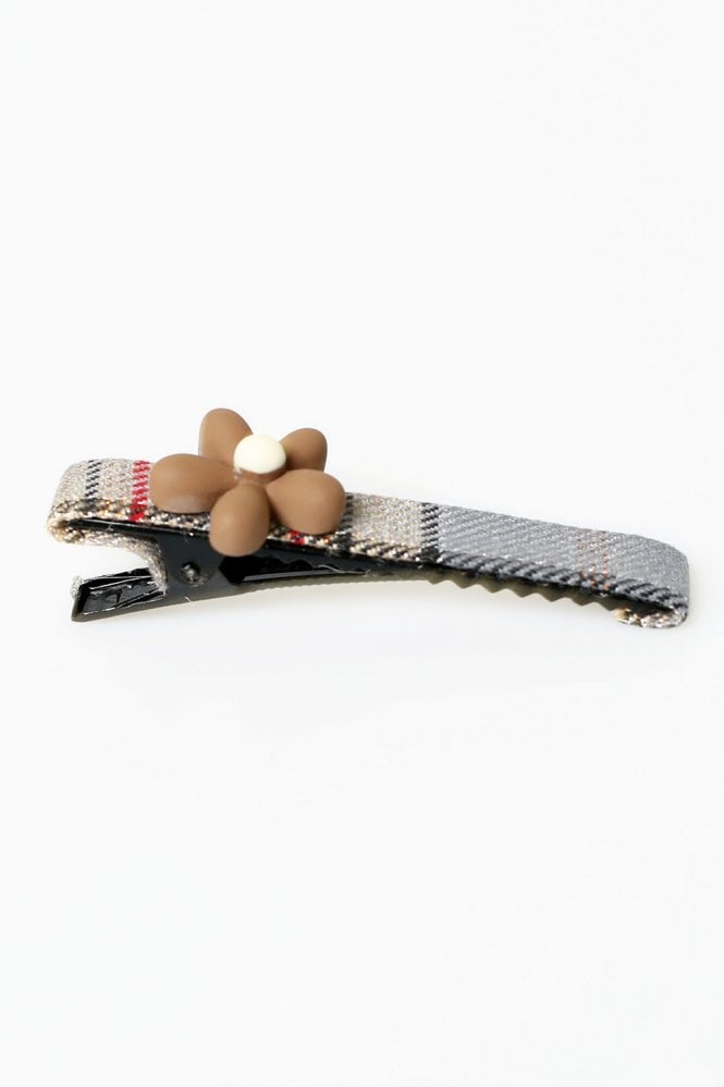 JAYLEY Hand Made Check Flower Hair Clip.