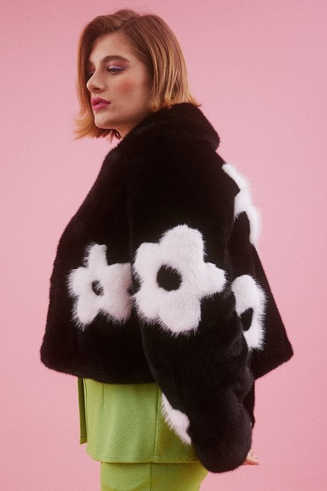 Handmade Bamboo Cropped Jacket with Flower Design