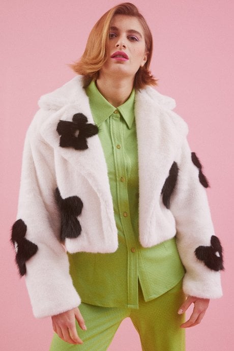 Handmade Bamboo Cropped Jacket with Flower Design