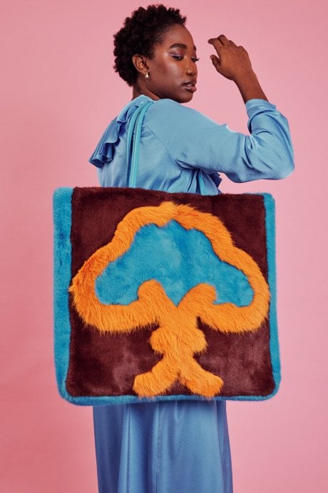 Handmade Bamboo Faux Fur Large Tree Bag