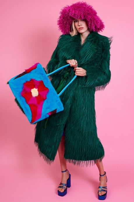 Handmade Bamboo Floral Faux Fur Bag