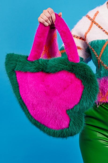 Handmade Love heart Bamboo Faux Fur Bag