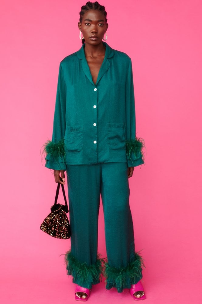JAYLEY Holly Feather Pyjamas in Christmas Green