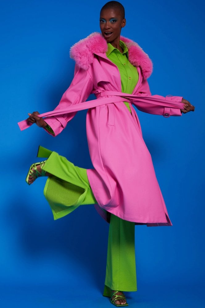 JAYLEY Hot Pink Eco Leather Trench Coat