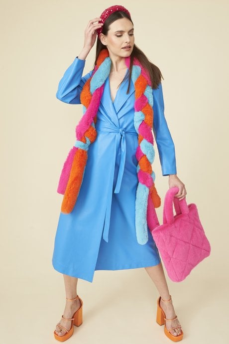Hot Pink Faux Fur Diamond Stitch Tote Bag