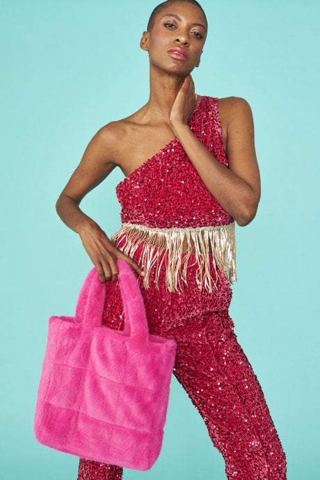 Hot Pink Faux Fur Tote Bag