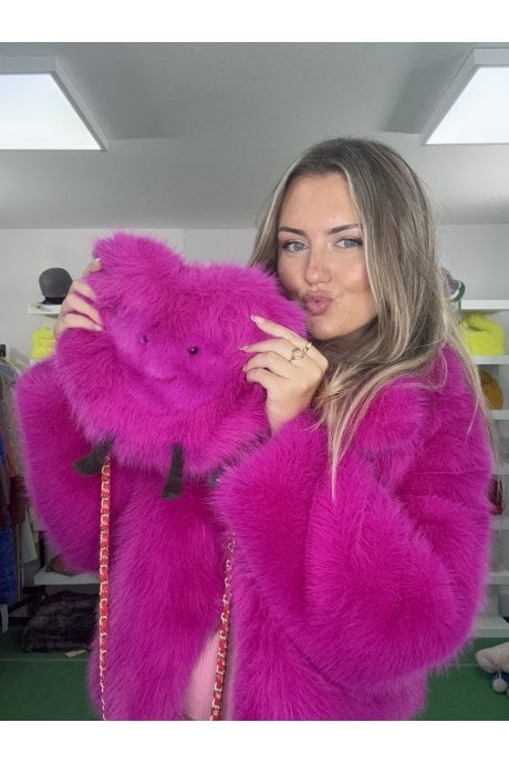 Hot Pink Handmade Bamboo Faux Fur Heart Bag