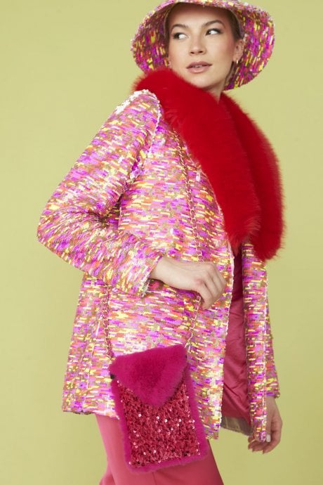 Hot Pink Sequin and Faux Fur Phone Holder