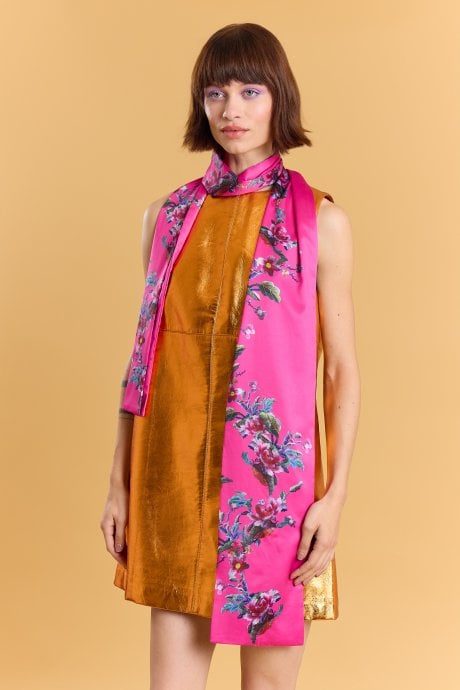 Hot Pink Silk Pink Blend Floral Long Scarf