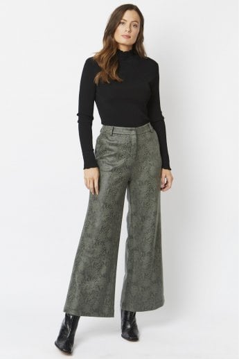 Khaki Flare Faux Suede Trouser