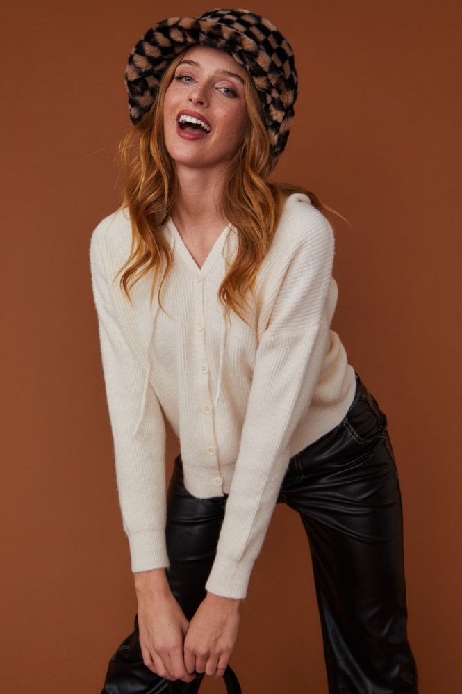 JAYLEY Knitted Banana Peel Zip Cardigan in White