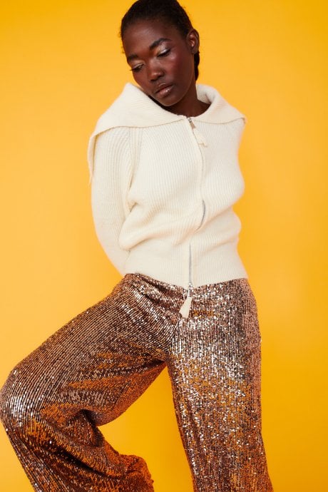 Knitted Banana Peel Zip Cardigan