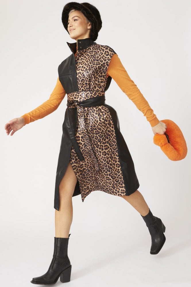 JAYLEY Leopard Print Maxi Vest with Belt