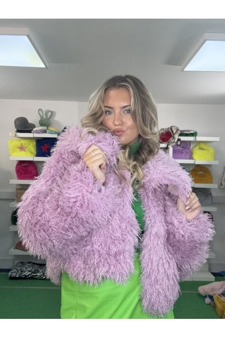 Lilac Bamboo Blend Faux Mongolian Jacket 