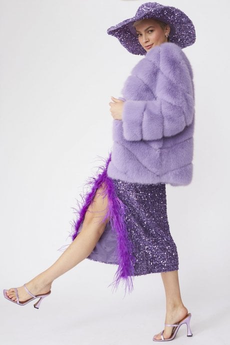 Lilac Faux Fur Striped Gaga Coat