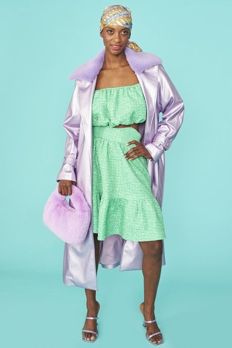 Lilac Faux Suede Metallic Maxi Trench Coat