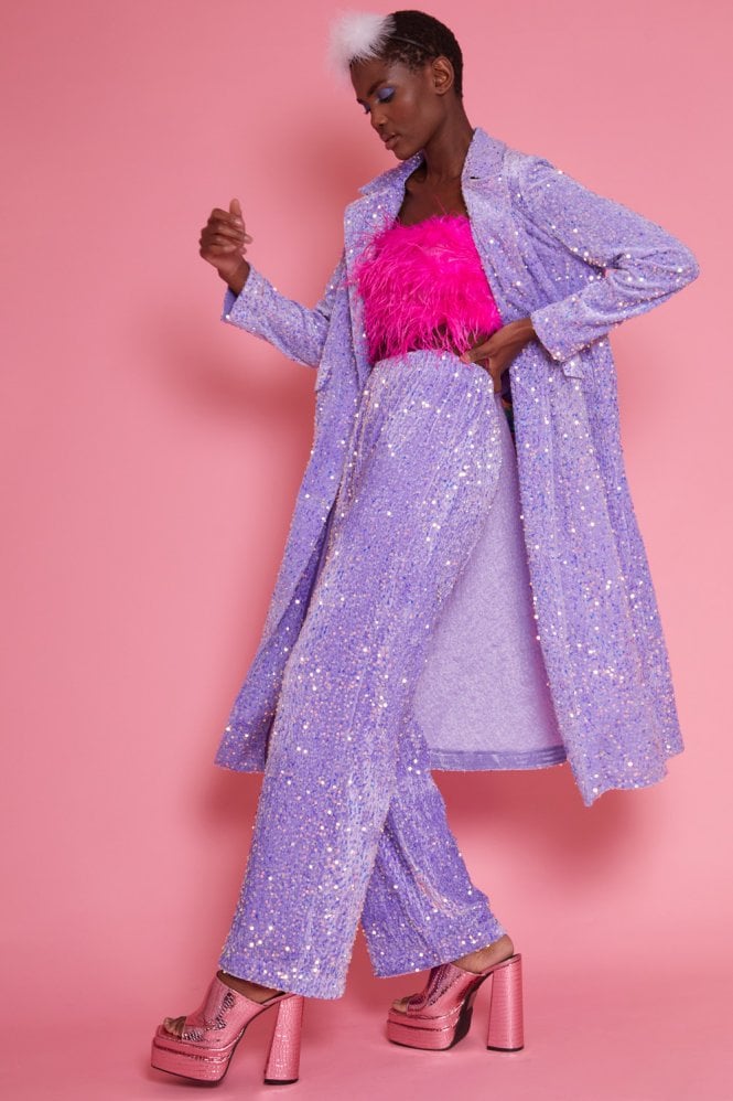 JAYLEY Lilac Sequin Velvet Trench Coat