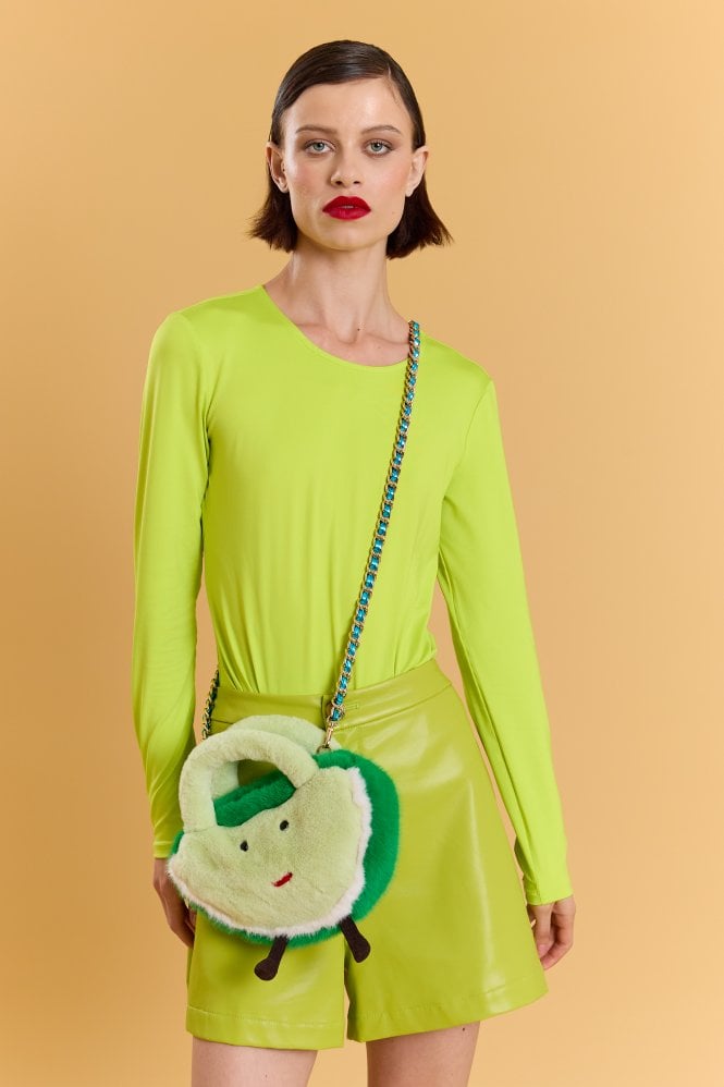 JAYLEY Lime and Green Handmade Water Melon Bamboo Fur Bag