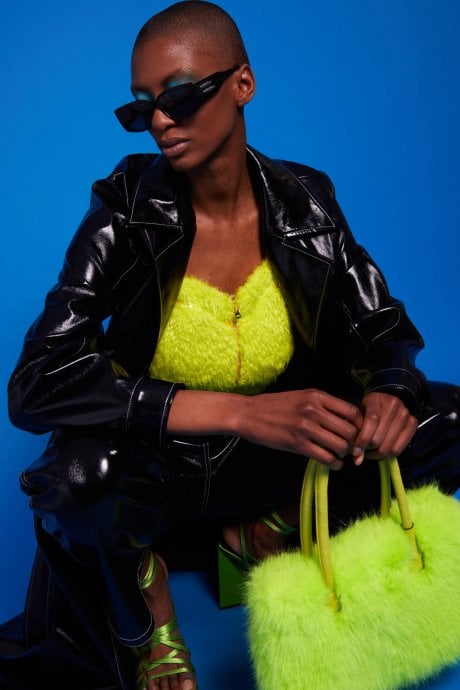 Lime Eco Bamboo Faux Fur Tote Bag