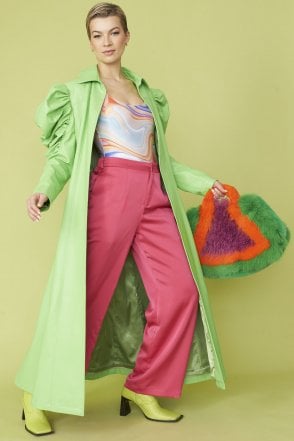 Lime Eco Leather Grande Trench Coat