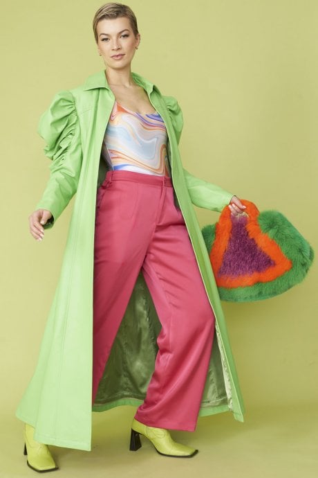 Lime Eco Leather Grande Trench Coat