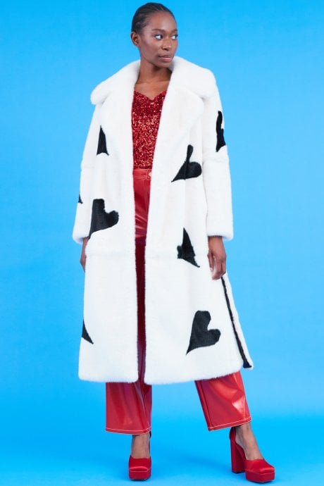 Maxi Eco Bamboo Faux Fur Coat with Love Heart Detailing