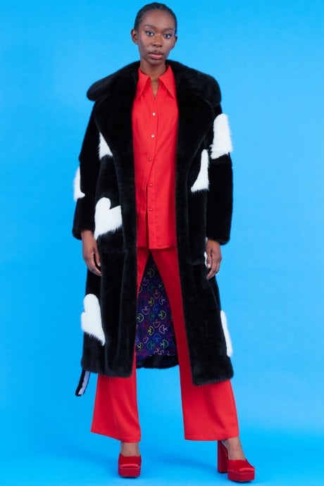 Maxi Eco Bamboo Faux Fur Coat with Love Heart Detailing