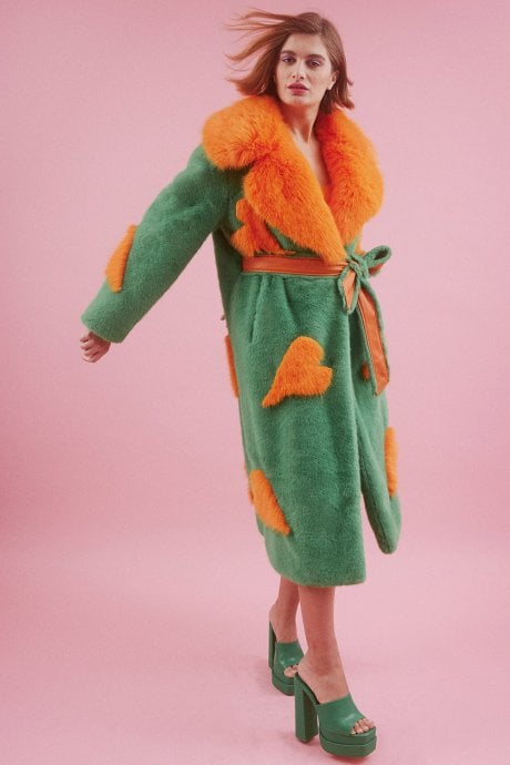 Maxi Eco Bamboo Faux Fur Coat with Love Heart Detailing