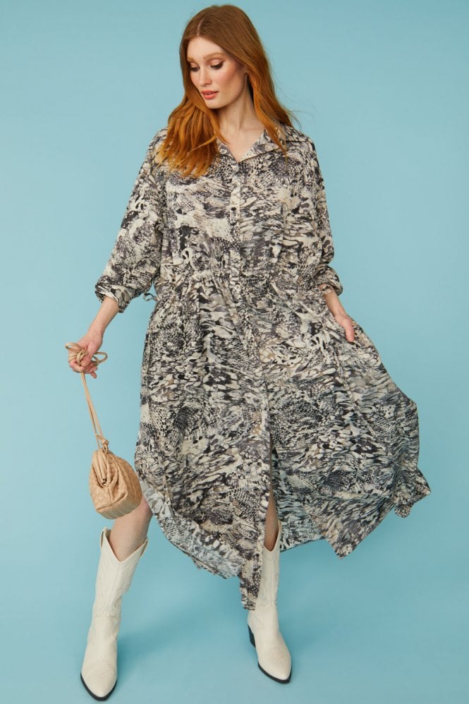 JAYLEY Maxi Grey Silk Blend Snake print Dress