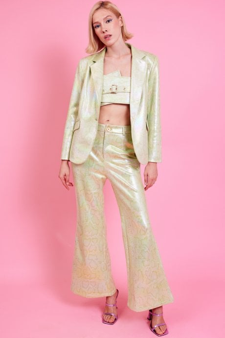 Metallic Green Eco Leather Trousers