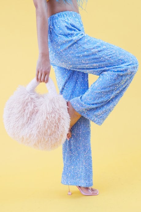 Mint Sequin Trousers with Elasticated Waste