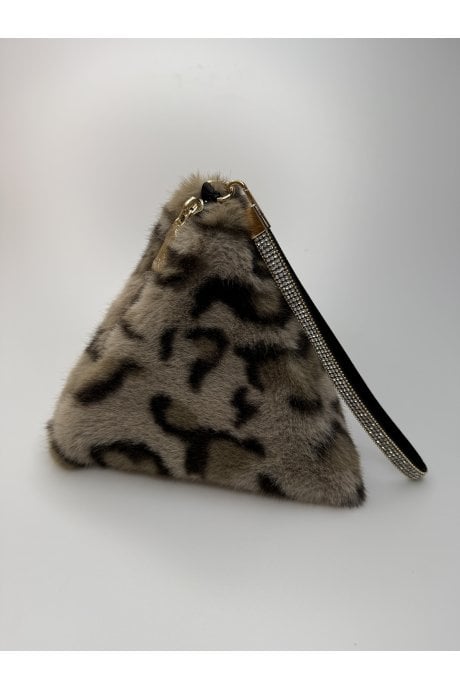Mocha Animal Print Pyramid Faux Fur Bag