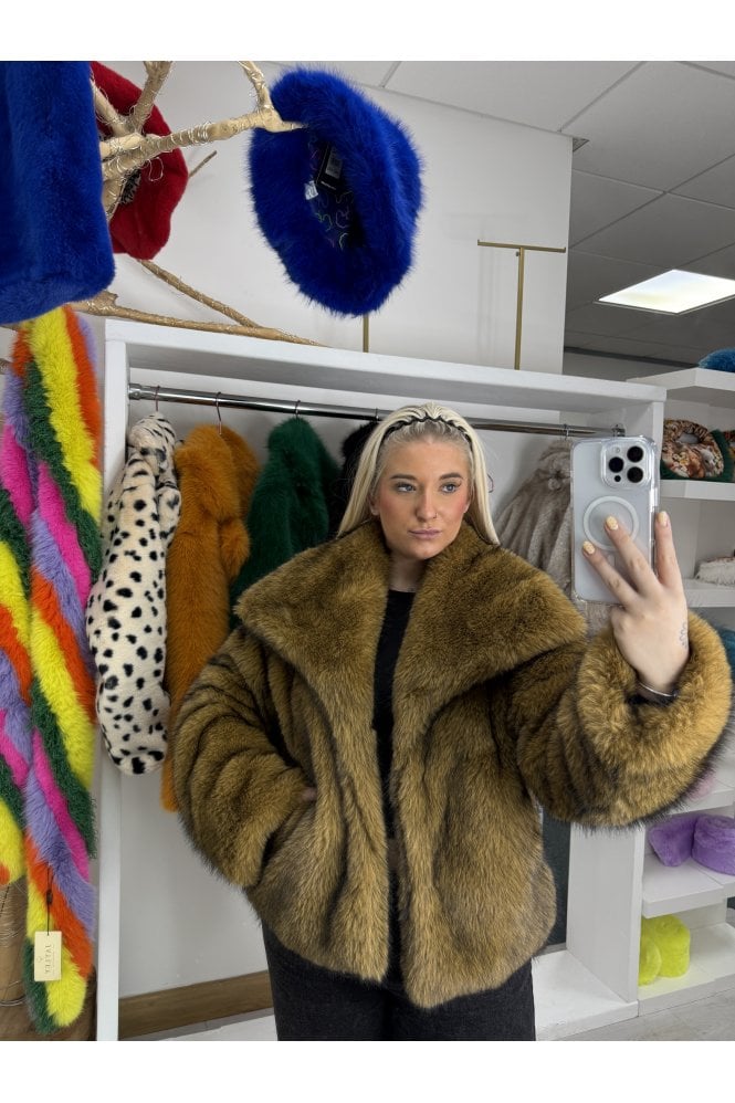 JAYLEY Mocha Bamboo Blend Faux Fur Jacket