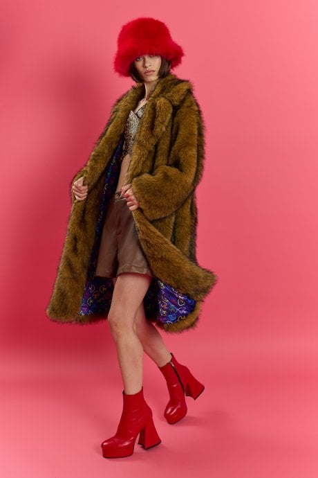 Mocha Bamboo Oversized Faux Fur Coat 