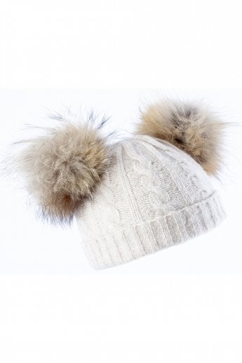 Mocha Cashmere Blend dual bobble Fox Fur Hat